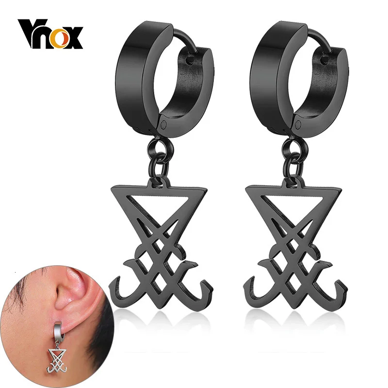 

Vnox Sigil of Lucifer Dangle Earrings for Men Stainless Steel Unisex Brincos Religious Jewelry