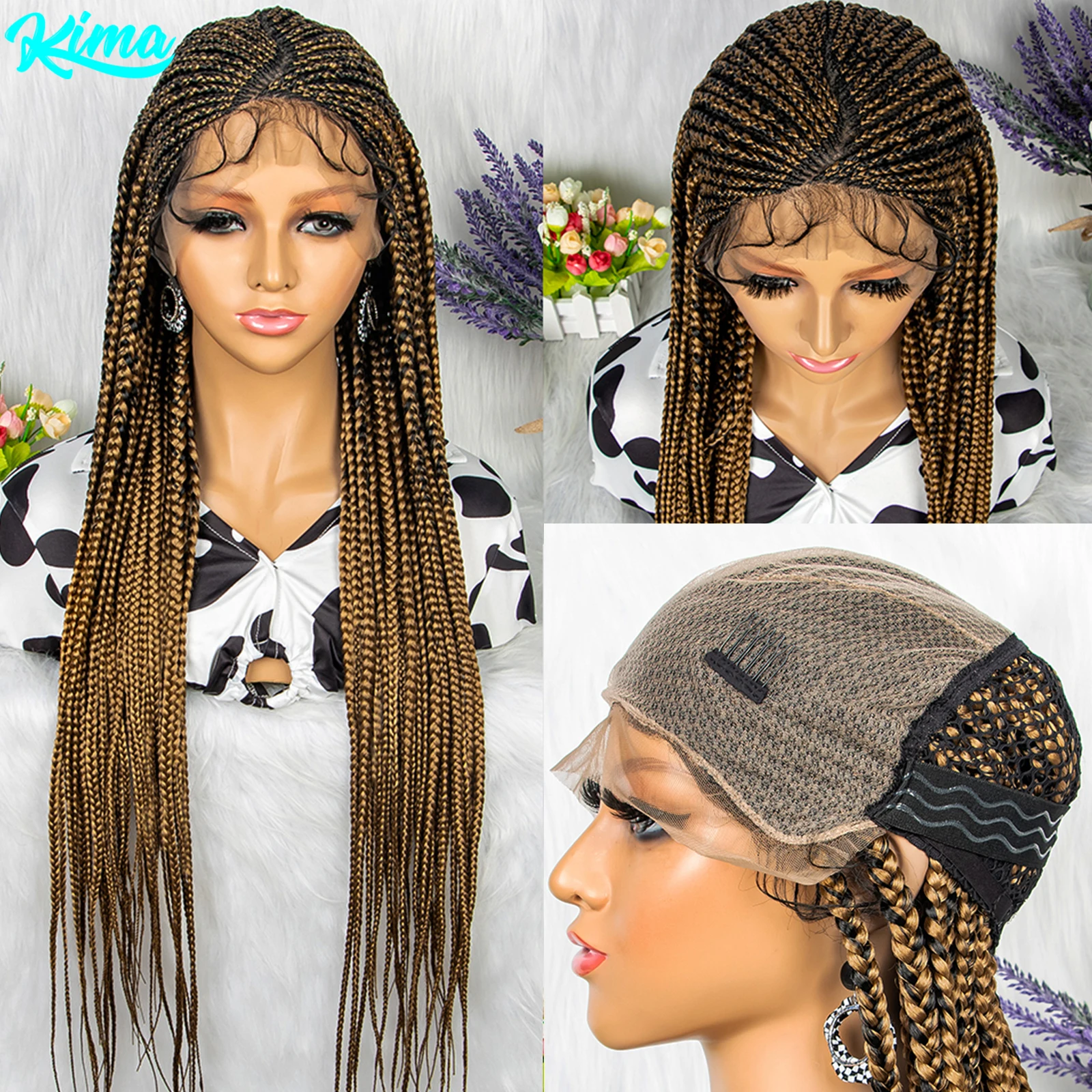 KIMA 36 inches Braided Wigs 13x9 Lace Synthetic Lace Front Wig Braided Wigs For Black Women Crochet Box Wig Braid Braiding Hair