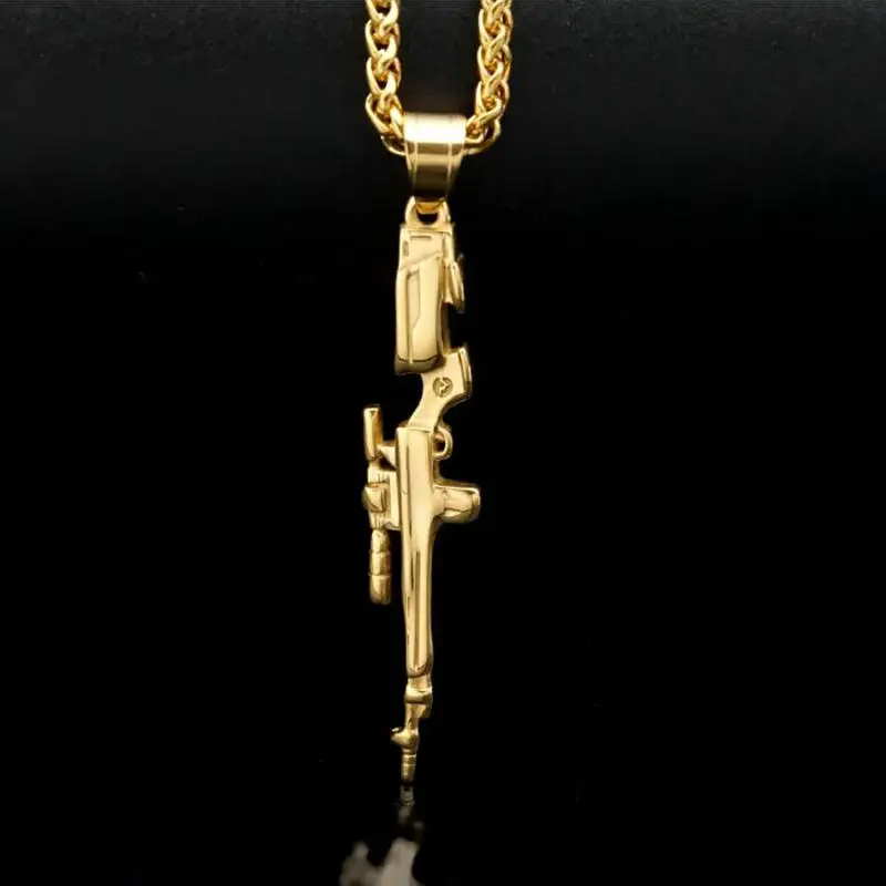 Stainless steel vacuum plated sniper rifle double-sided men's pendant