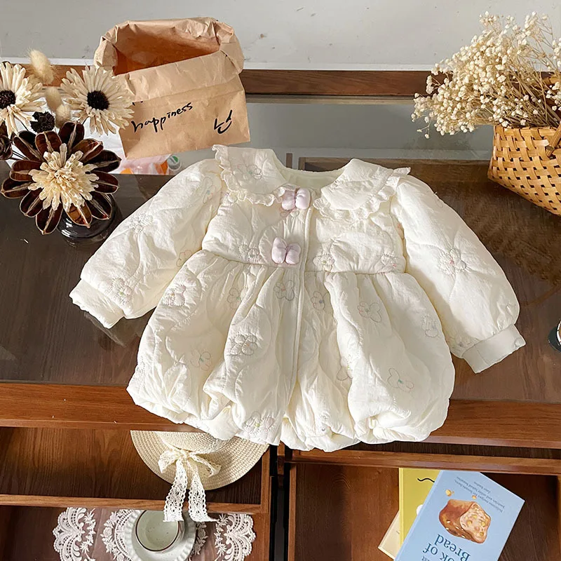 

UNITIM Kids Baby Girl Down Jacket Thick Warm Peter Pan Collar Toddler Girl Parka Coat Solid Casual Children Teen Girl Outerwear