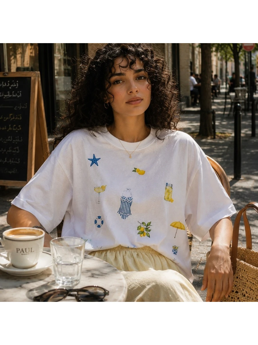

LIinar Vintage Aesthetic Graphic Printed T Shirt Women Summer Cotton Soft Short Sleeve Tee Female Oversized Higt Street Tops