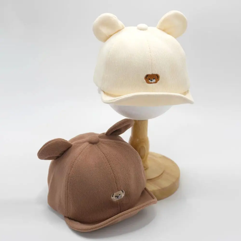 

Warm Adjustable Kids Fisherman's Hat Bear Ear Cartoon Infant Peaked Cap Solid Color Embroidered Baby Sunhat Girls