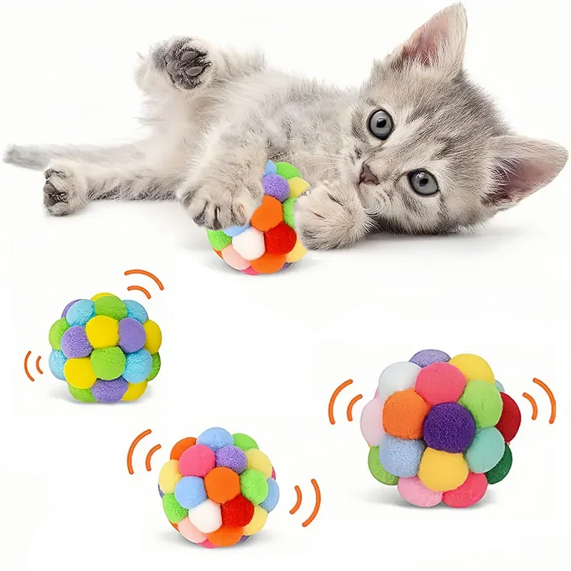 

Cat Toy Balls with Bell Colorful Soft Fuzzy Balls for Cats Interactive Playing Chewing Toys for Indoor Cats and Kittens