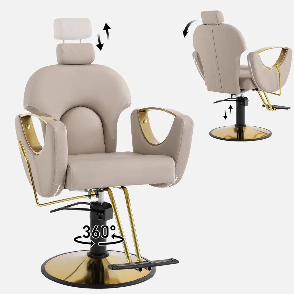 Barber Chair, Salon Chair for Hair Stylist, Height Adjustable Hydraulic Hair Reclining Salon Chair, Multi-Function Shampoo Chair