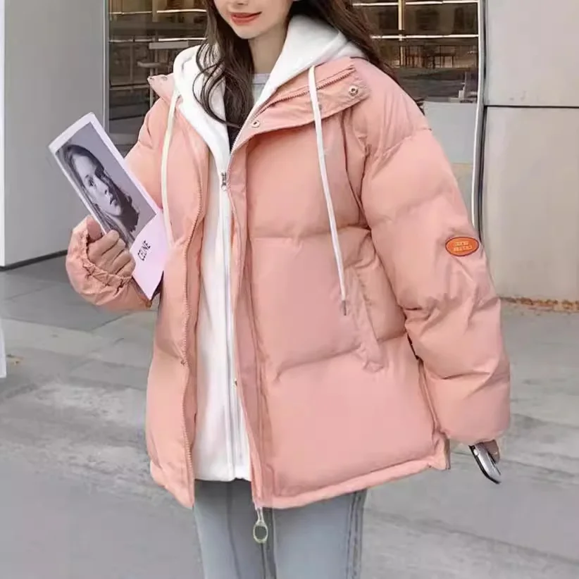 

Зимняя женская куртка-пуховик средней длины из хлопка, двухслойная, в стиле «хлебный пух», для студенток, утепленная, вязаная, женская одежда