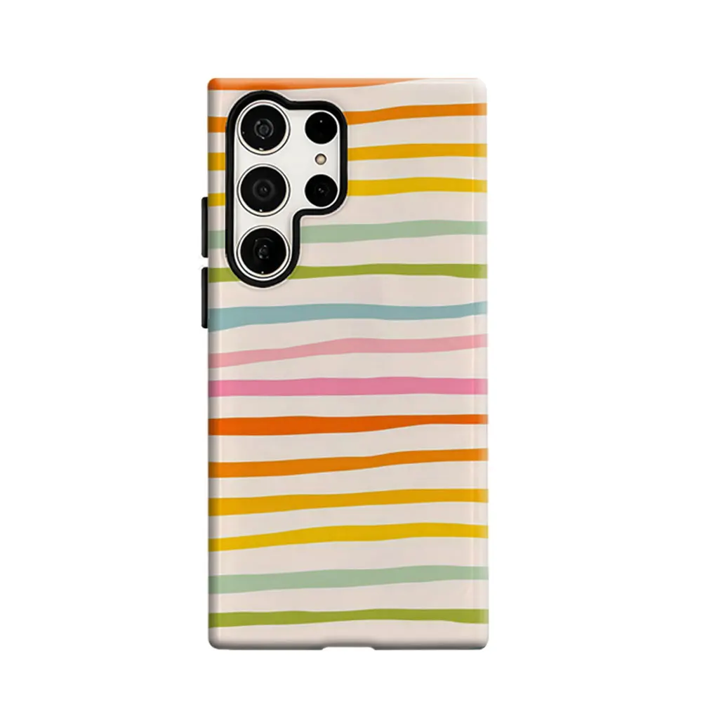 CaseLumi Phone Case For Samsung Galaxy S25 S24 S23 Ultra Plus HD Hard Bright Rainbow Wavy Stripes Double Layer Cover Film Shell
