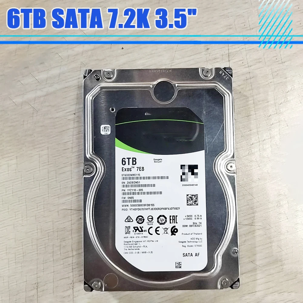 

HDD ST6000NM0115 6TB SATA 7,2 K 3,5 ", жесткий диск сервера для Seagate