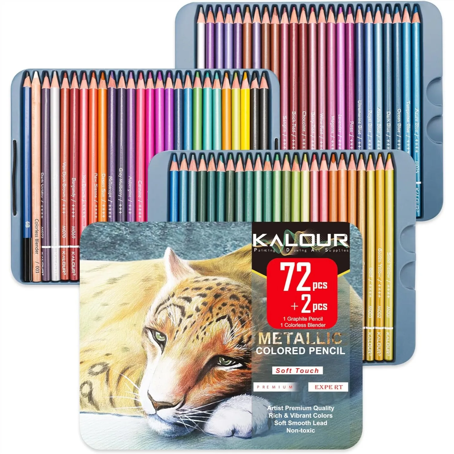 

72 Piece Metallic Colored Pencils Set With Soft Core, Vibrant Color For Drawing Blending Sketching Shading Coloring Adults Artists Beginners