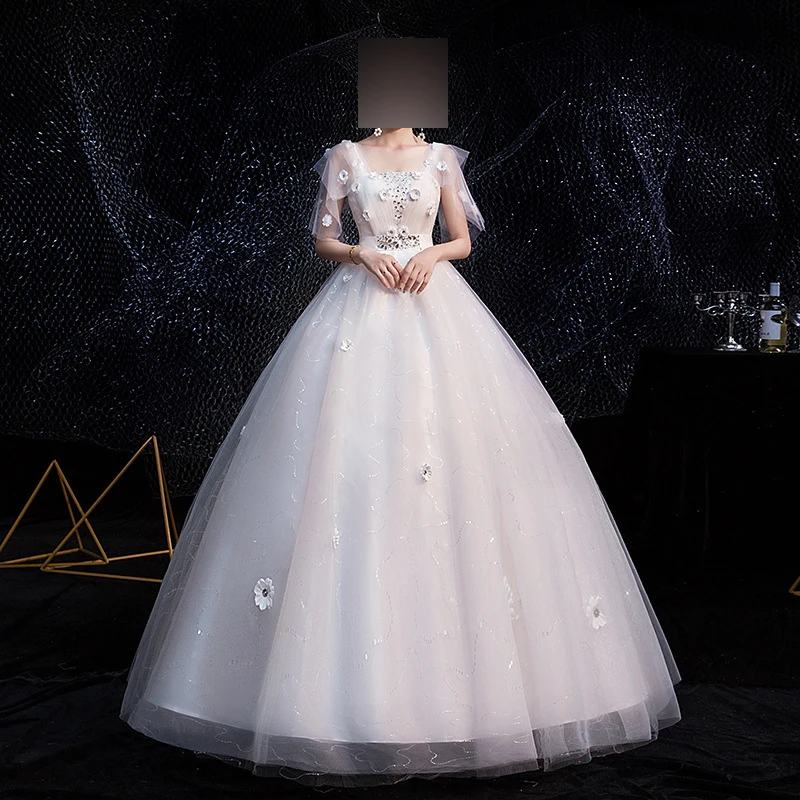 Customized White Ball Gown 3D Flowers Women Wedding Dresses Crystal Bridal Gowns Formal Vestido De Noiva Robe Mariage