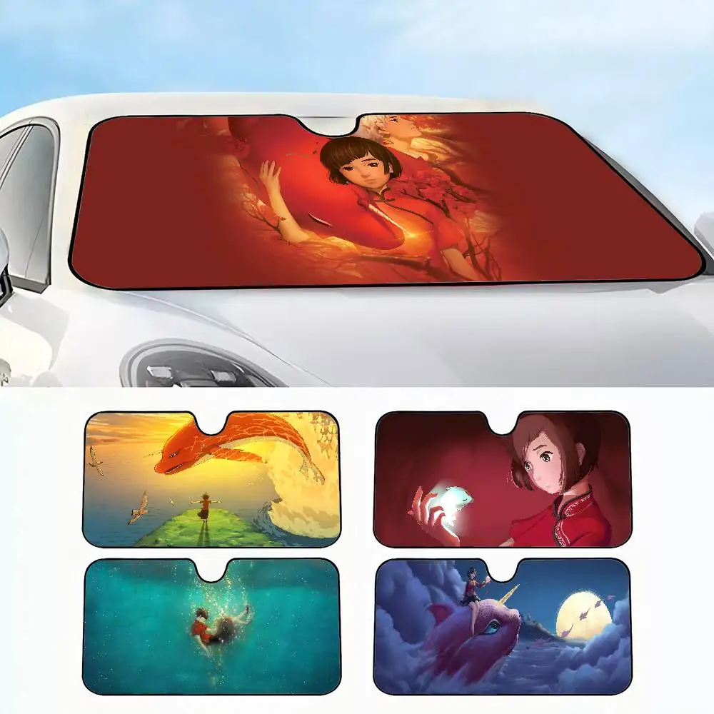 

B-Big Fish & Begonia Summer Car Sunshade Front Windshield Sunshade Sunblock Thermal Insulation Sunshade Umbrella Retractable