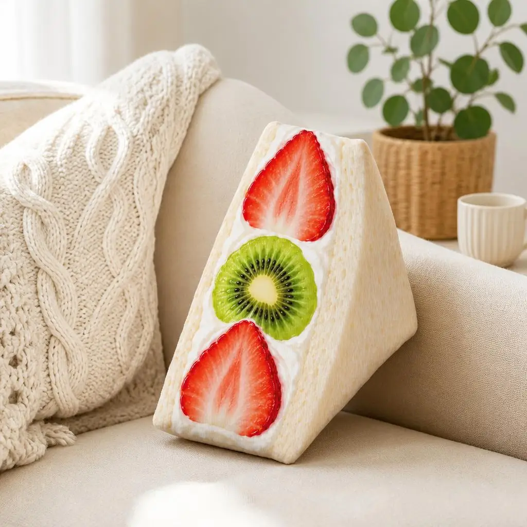 Japanese Fruit Sando Pillow Strawberry Kiwi Cream Sandwich Cushion Shaped Stuffed Throw Pillow Food Lover Gift Home Decor