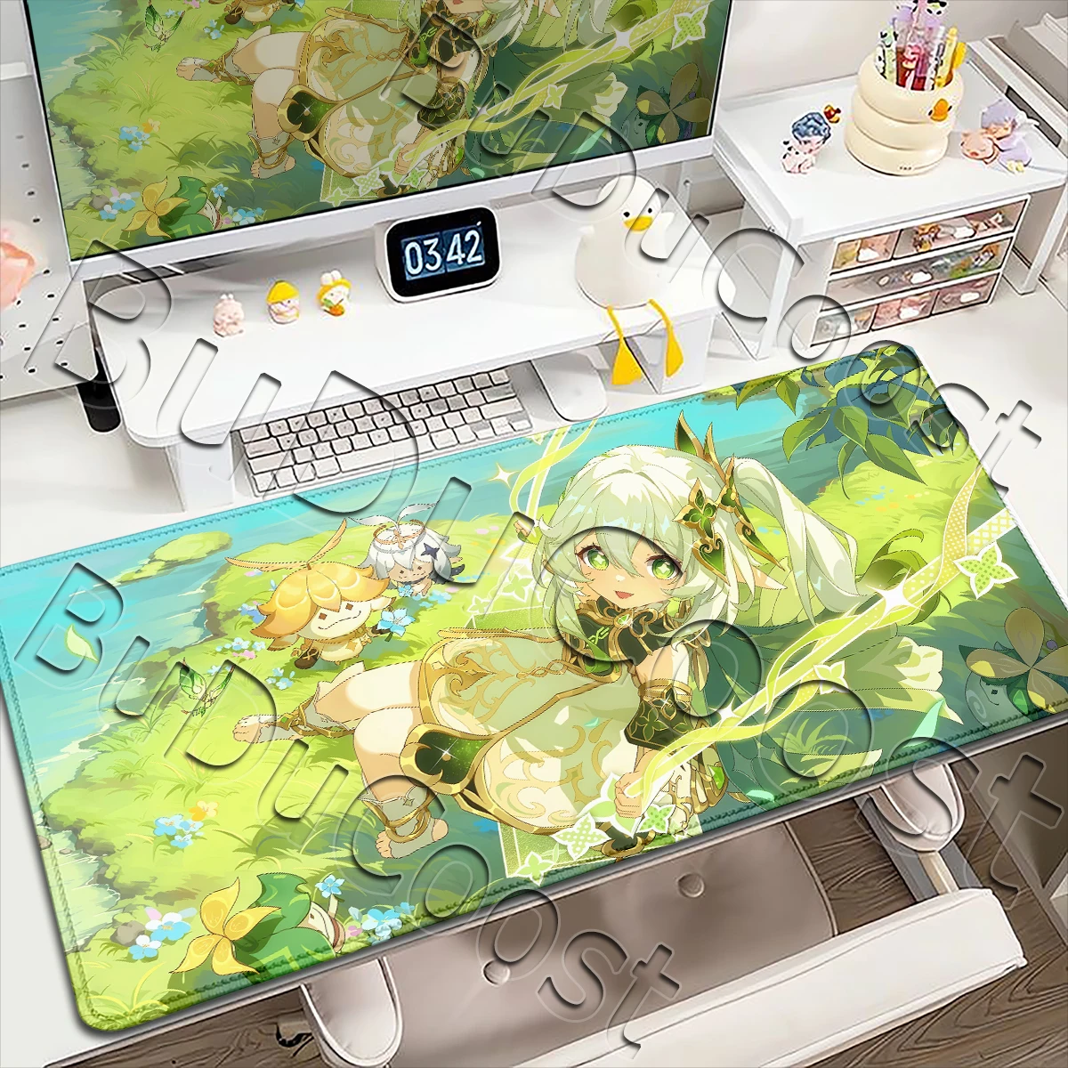 Green Genshin Impact  Nahida‌ Mousepad Speed Computer and Office Gamer Cabinet Large Desk Mat Anime Gaming Mouse Pad Washable XL