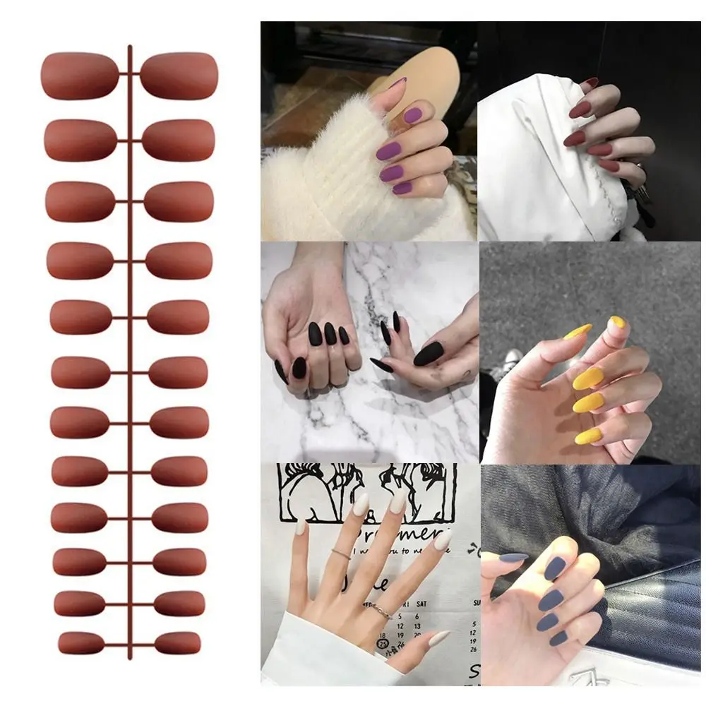 New Detachable Solid Color Fake Nails Wearable Matte Short Round Head False Nails Full Cover Manicure Press-on Nails Women