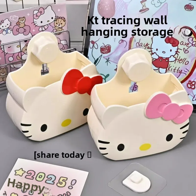 Hellokitty baño poner cepillo de dientes estante para pasta de dientes sin perforaciones dibujos animados colgante de pared caja de almacenamiento drenable