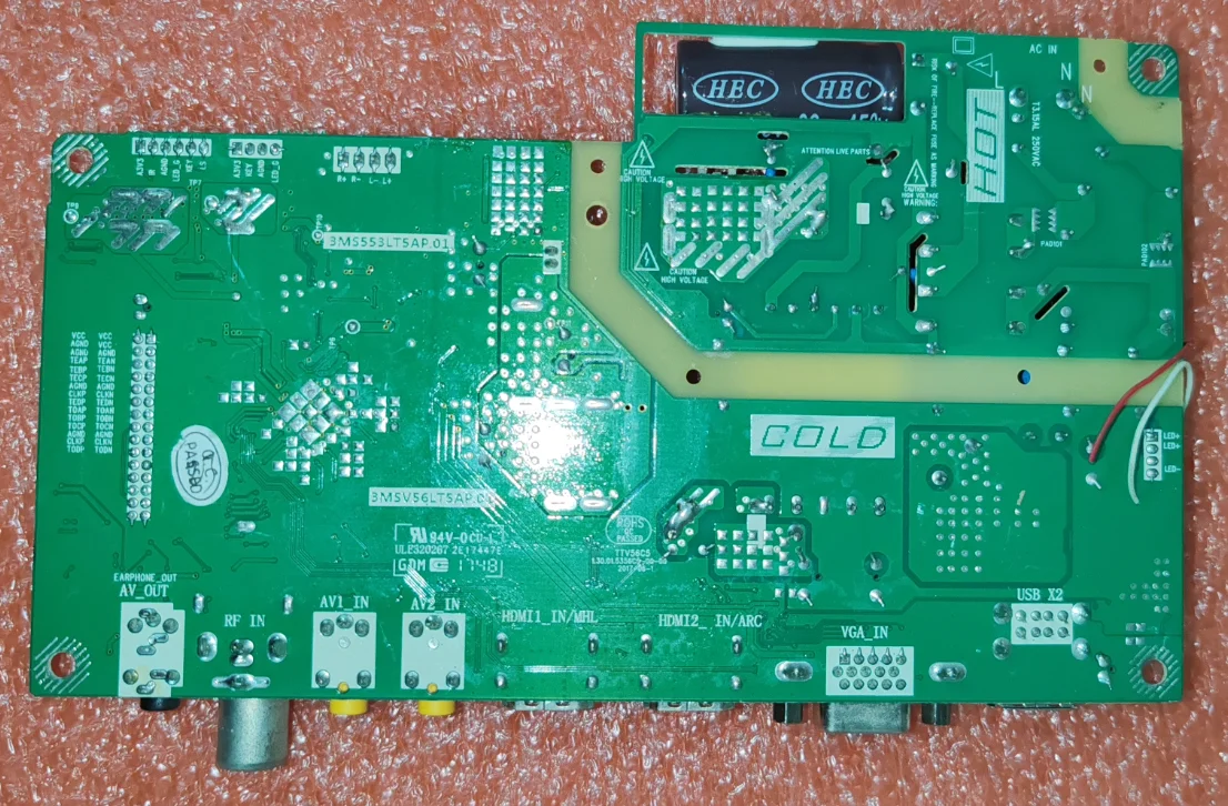 3MS553LT5AP01 3MSV56LT5AP01  32D1290  3MSV56AOMTC    Three in one LED TV motherboard for 60--72V  300MA