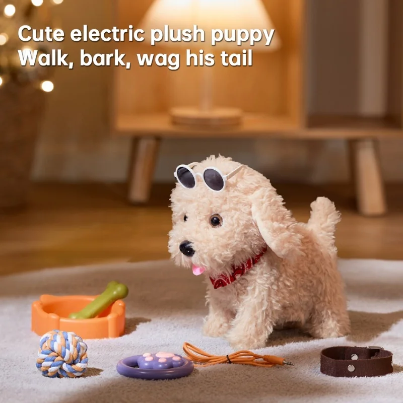 TUMAMA 7 szt. Pluszowe Zabawki dla Psów Chodzące Gryzaki z Dźwiękiem i Wyciekiem Elektroniczne Interaktywne Pluszowe Szczeniaki z Obrożą i Akcesoriami