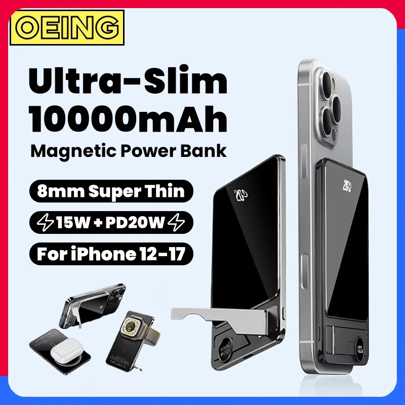 

10000mAh Ultra Thin Power Bank For Magsafe,Magnetic Wireless Powerbank 20W Fast Charger Battery For iPhone Xiaomi Samsung iWatch