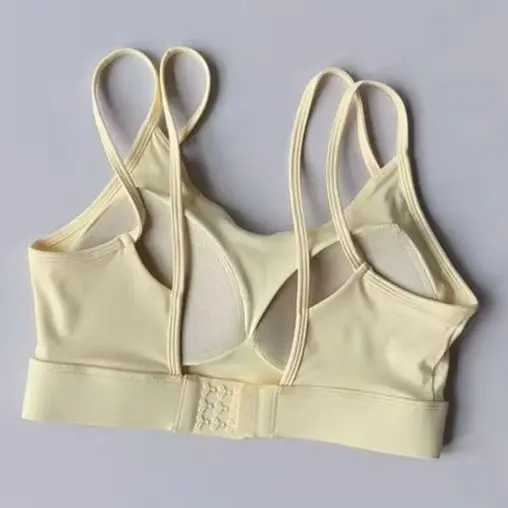 Women Sports Bra Crisscross Back Shockproof Support Padded Running Vest Summer High Intensity Quick Dry Yoga Fitness Workout Top