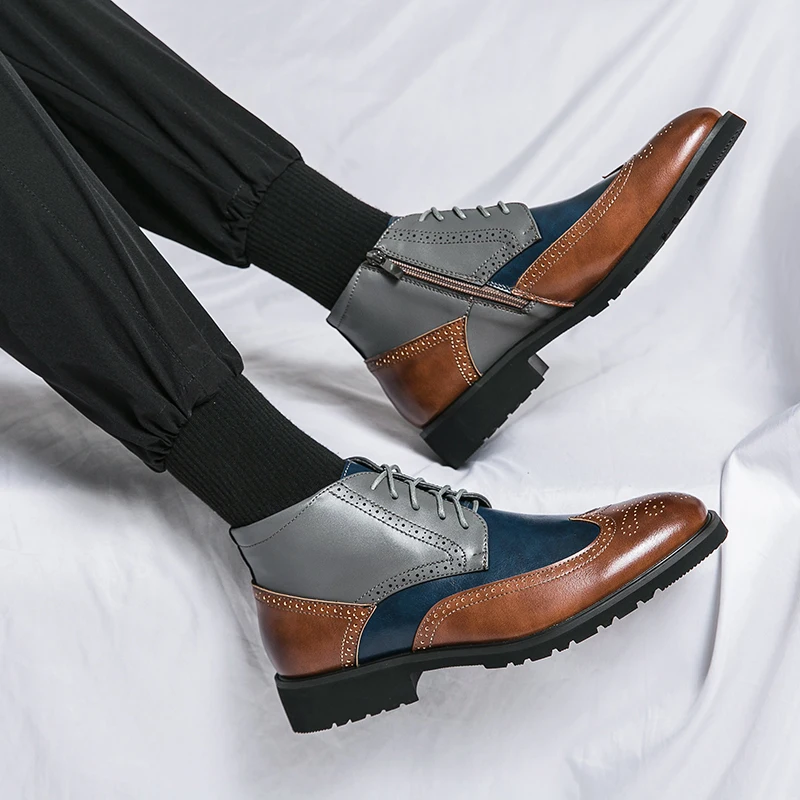 

Men's high top leather shoes Classic British style Work and office Casual business Outdoor autumn and winter Short boots