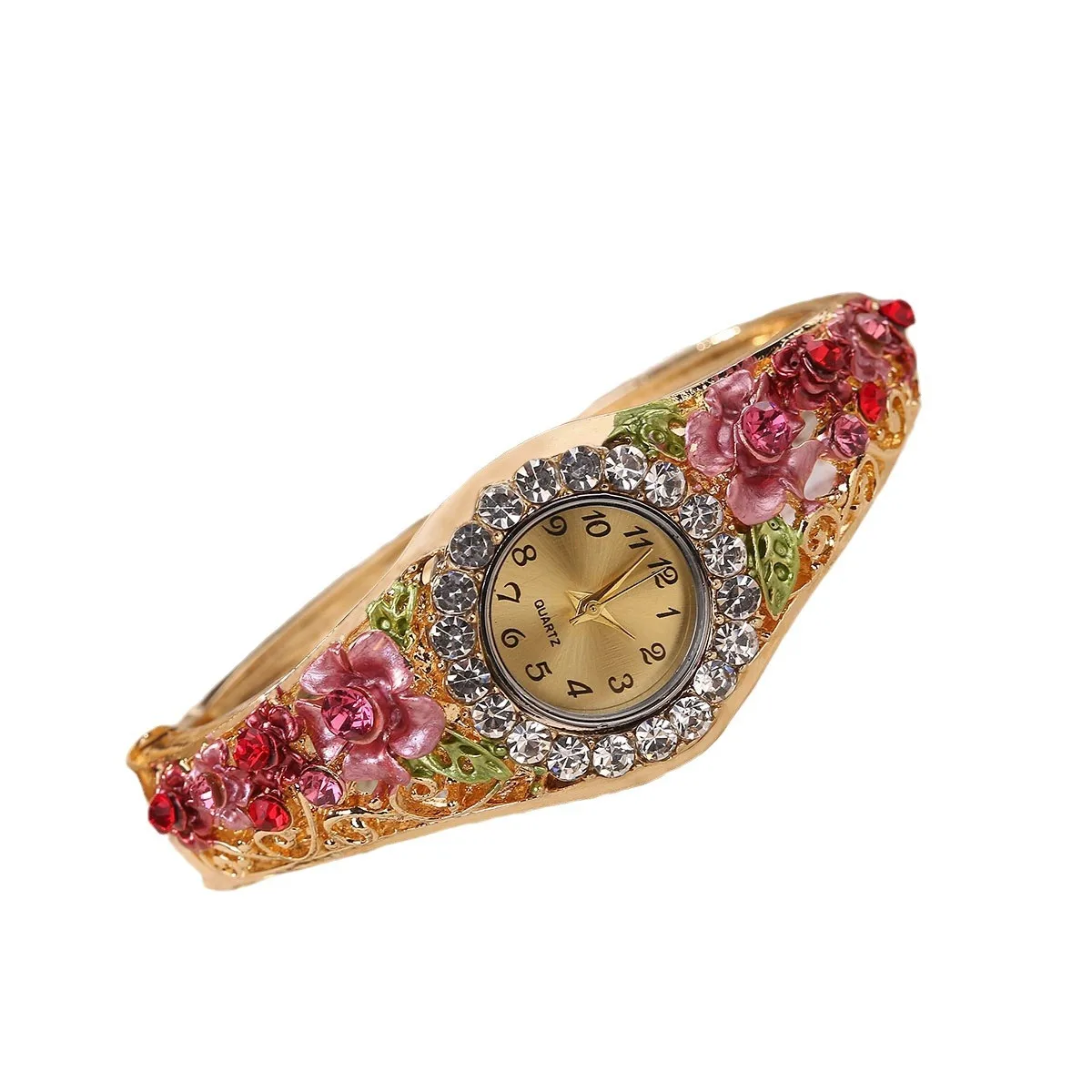 UTHAI CQ418 Orologio da donna in stile etnico vintage, bracciale floreale tridimensionale, orologio al quarzo, regalo di orologio di lusso leggero