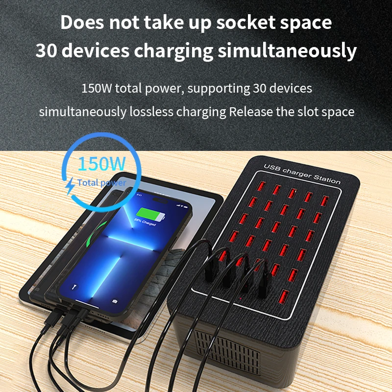 Cross-border hot-selling 150W 30-port USB countertop adapter Smart multi-port USB charger factory direct supply