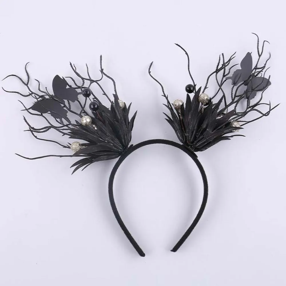 

Funny Halloween Hair Hoop Dark Butterfly Pearls Deer Antlers Branch Headband Plastic Mesh Festival Hair Accessories Women