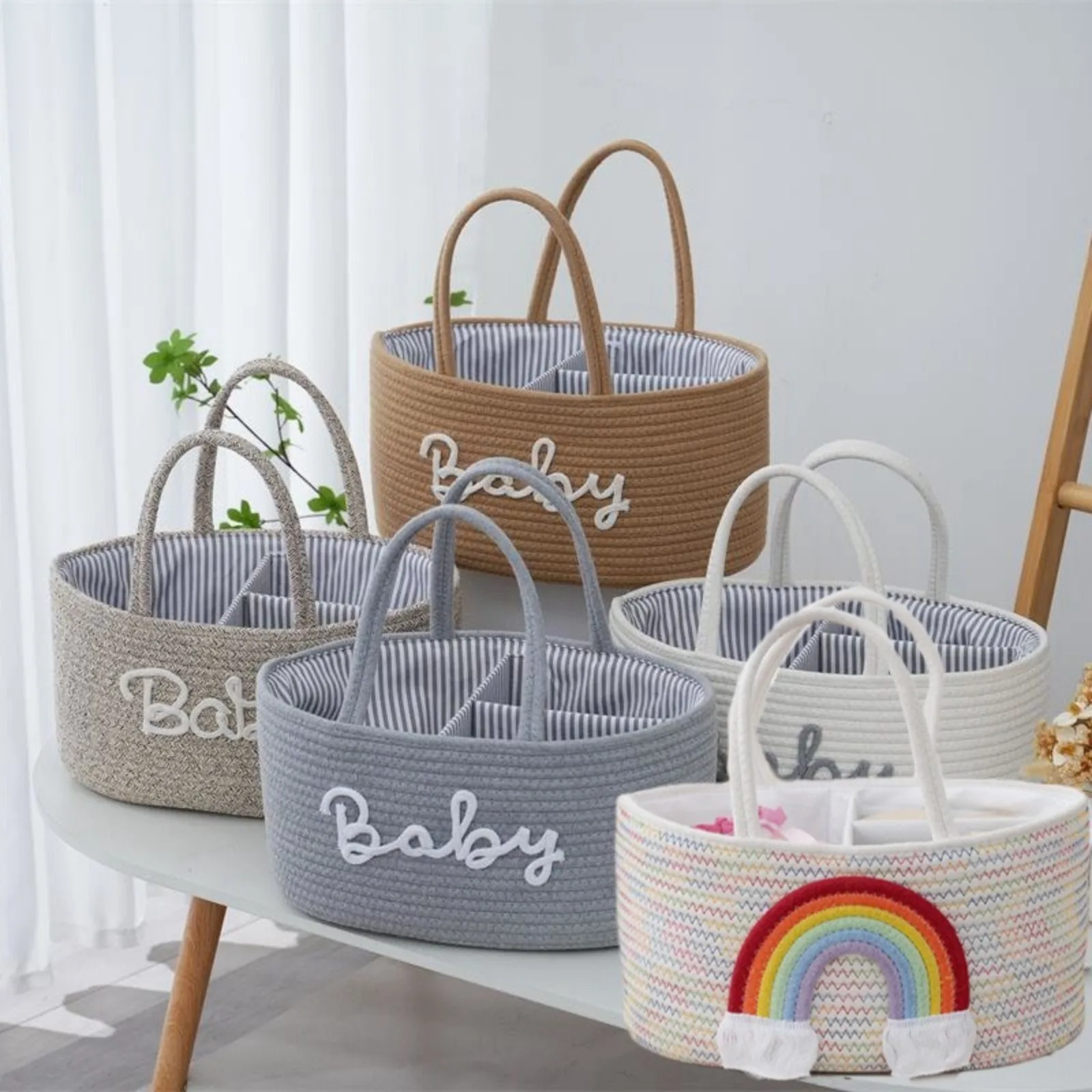 

Personalized alphabet woven cotton rope hand-held storage basket with removable lining wet and dry baskets storage basket