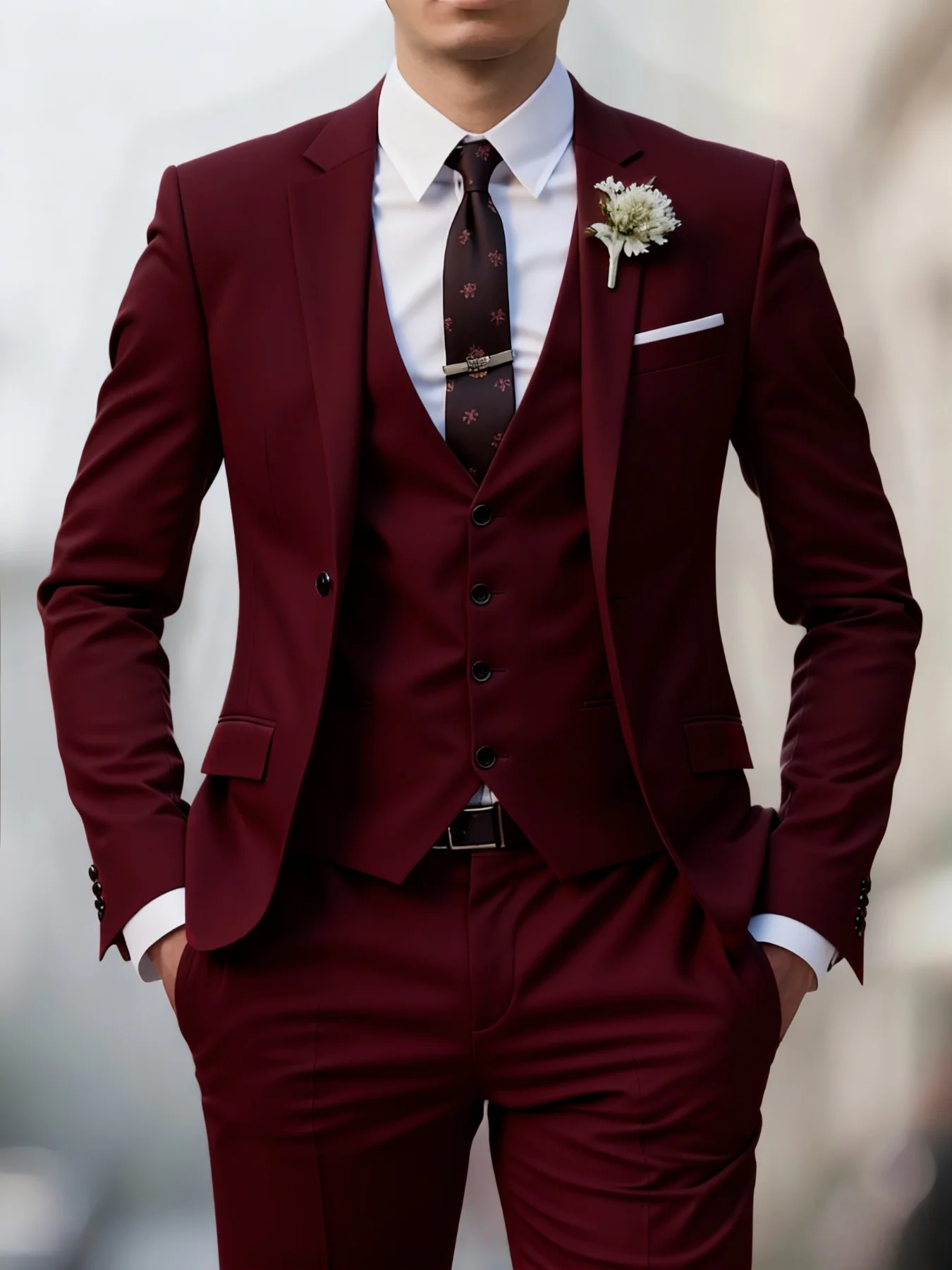 

Men's Tailored Fit 3-Piece Suit Set Single Breasted Solid Business Blazer Vest Pants Elegant Party Wedding Office