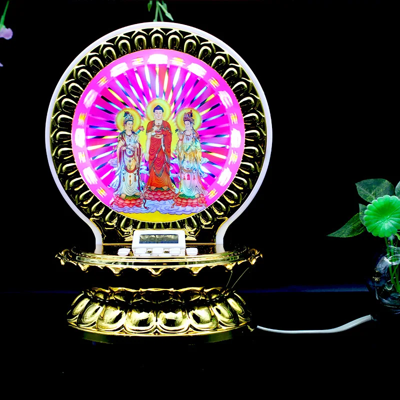 LED Guanyin Lotus Lamp Music Player for Home Use - Plug-in with Flashing Disc & Enchanting Tunes