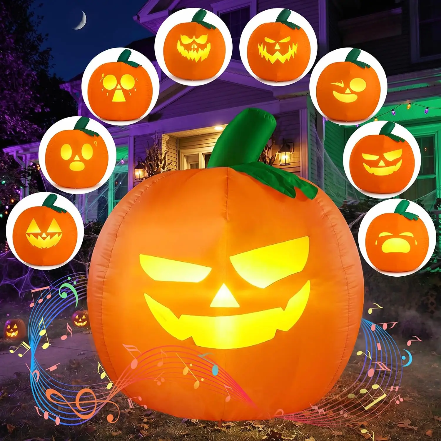 5FT Halloween Inflatables Outdoor Decorations with Projector Face and Music | Halloween Inflatable Pumpkin, Eight Distinct Proje