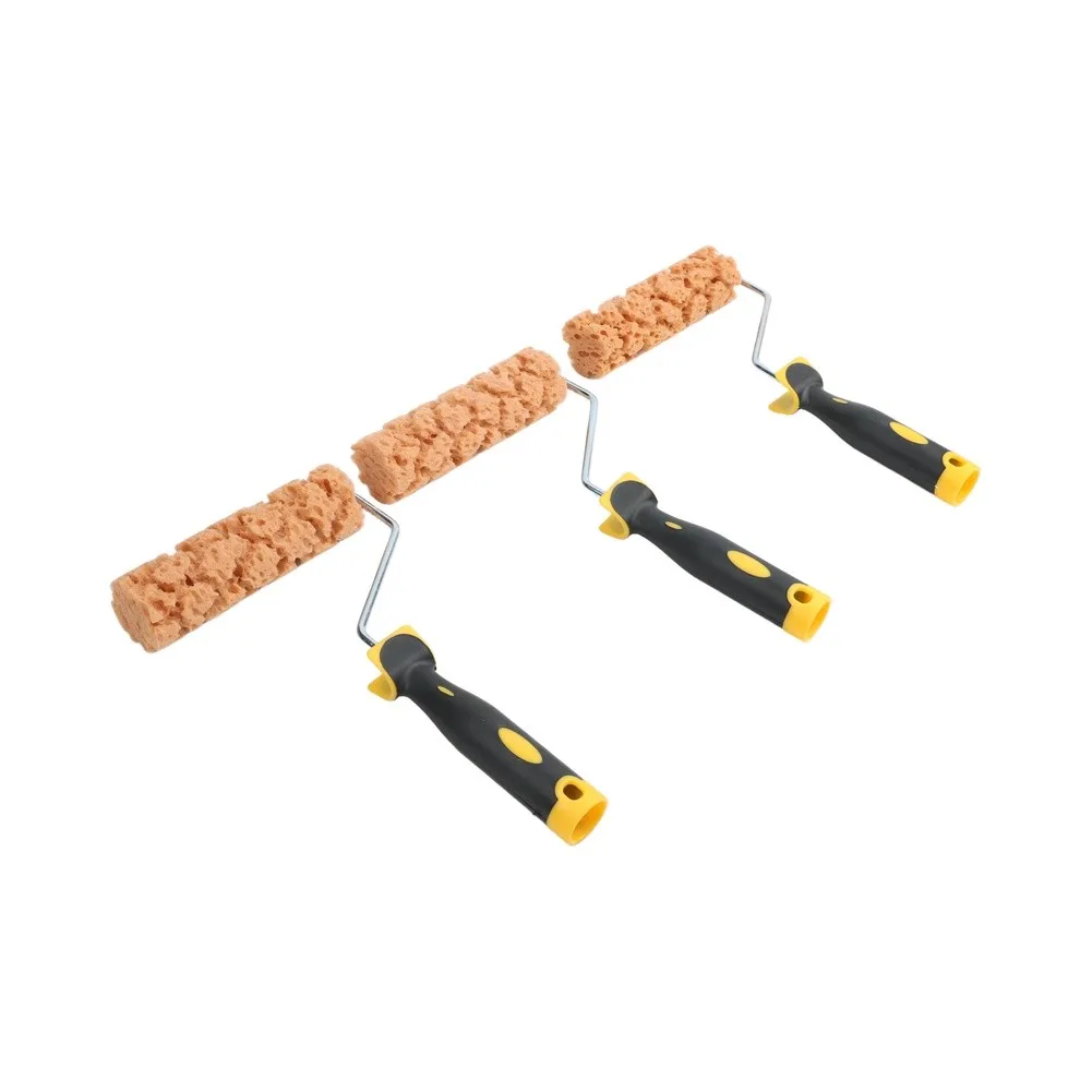 3 Piece Textured Sponge Roller Brush Kit with Rubber Handles and 6 Inch Pattern Rollers for Home Wall Decoration