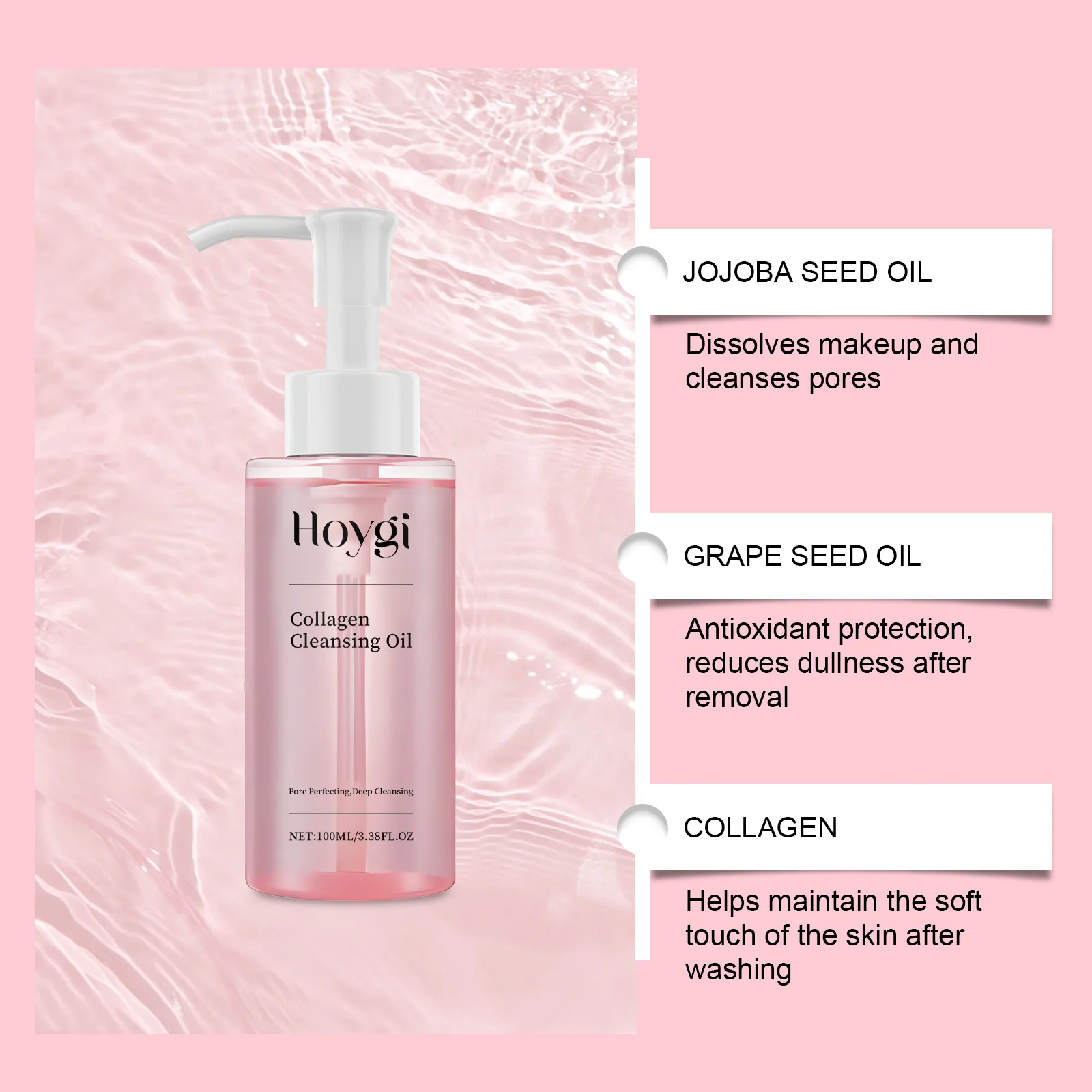 Delikatny kolagenowy płyn do demakijażu dla skóry wrażliwej, wodoodporny, oczyszczający pory, niekomedogenny, 100 ml, podróżny rozmiar, oczyszczający do twarzy.