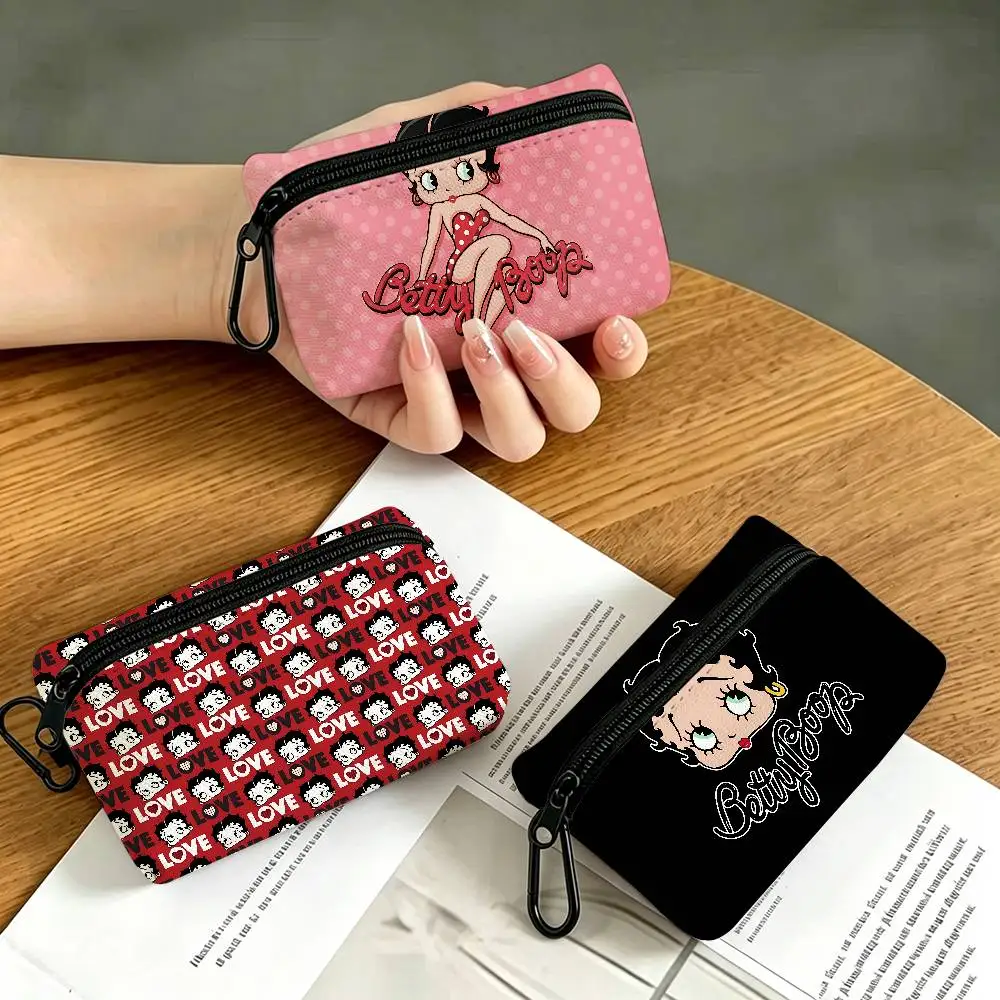 Cute B-Betty Boop Compact Oxford Cloth Zipper Pouch Detachable Carabiner Mini Coin & Key Wallet
