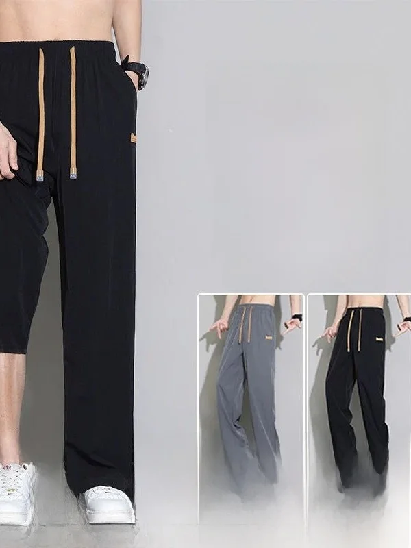 Men's Casual Ice Silk Thin Work Pants Wear Resistant Summer Construction Site Labor Protection Elastic Straight Leg Pants