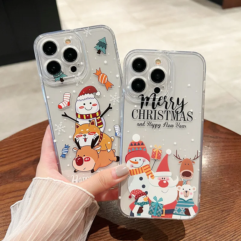 Funda de Navidad con patrón de gato de nieve, alce, Santa Claus, para iPhone 15, 14, 13, 12, 11 Pro Max, XS, XR, 7, 8 Plus, Mini Angel Eye, funda suave transparente