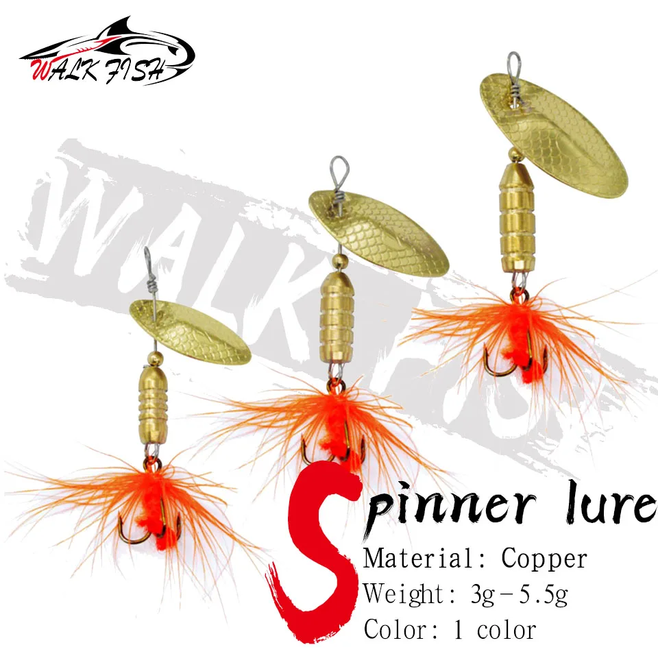 Caminhada peixe 3 pçs isca de pesca spinner isca composto 3g 4.5g 5.5g rotação colheres pena gabarito buzz iscas artificiais
