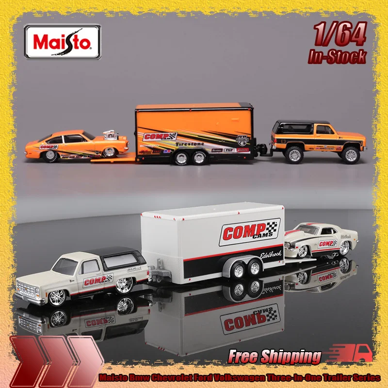 

New Stock Maisto 1:64 Bmw Chevrolet Ford Volkswagen Three-In-One Trailer Series Simulation Alloy Die-Cast Car Models Custom Toys