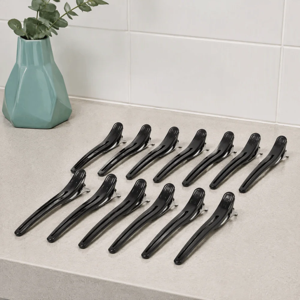 12PCS 12 Pcs Pack Hair Sectioning Clips Aluminium Alloy Non-Slip Design Duckbill Hair Clips Colorful Plastic Black Color
