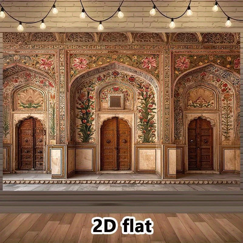 Hintergrundstoff mit indischem Palastmotiv – Elegante Hochzeits- und Partydekoration – Strapazierfähiger Polyesterstoff – Dekoration