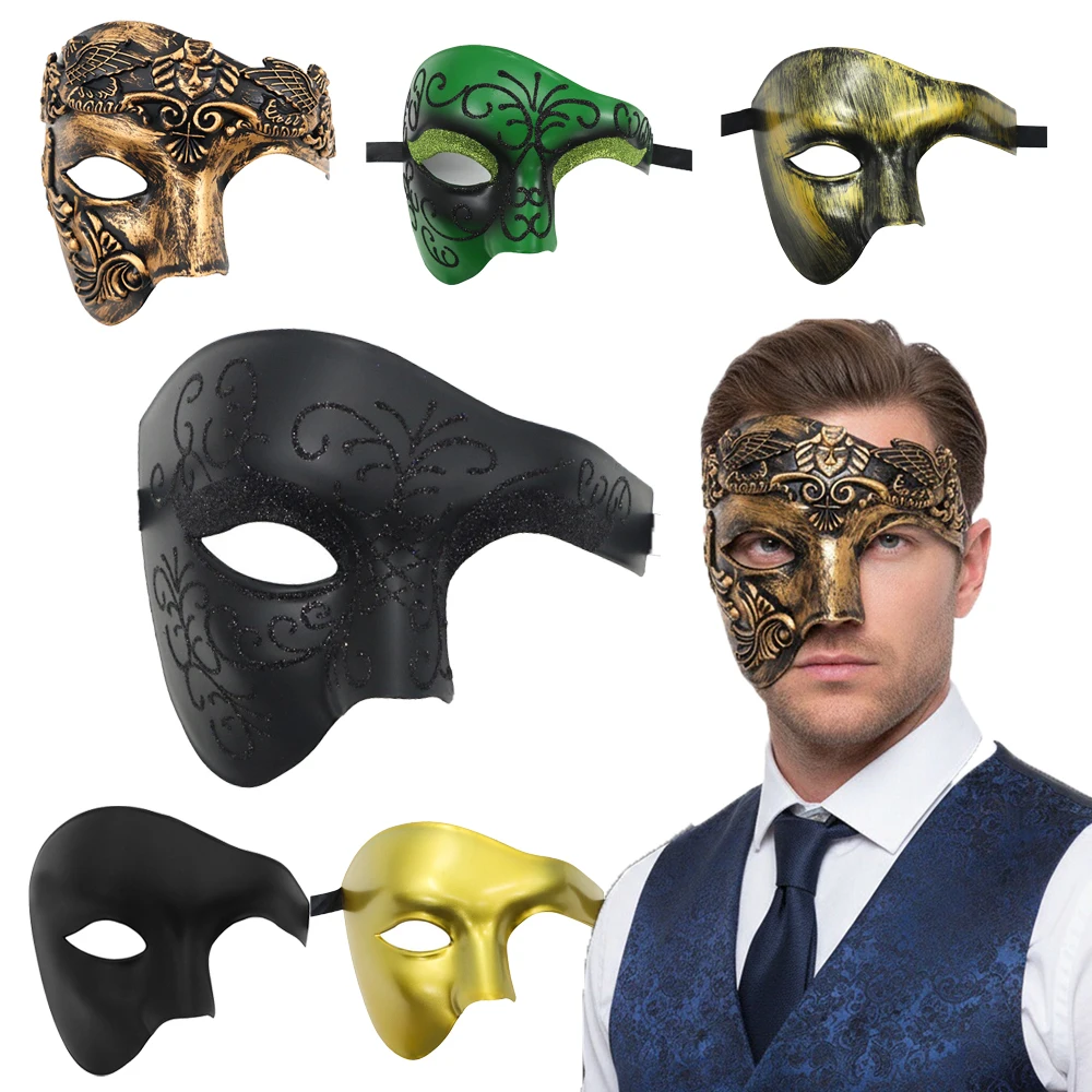

Маскарадная маска, мужская итальянская маска для выпускного вечера, винтажная маска «Призрак оперы», одноглазовая половина лица, венецианская римская маска самурая, пасхальный реквизит