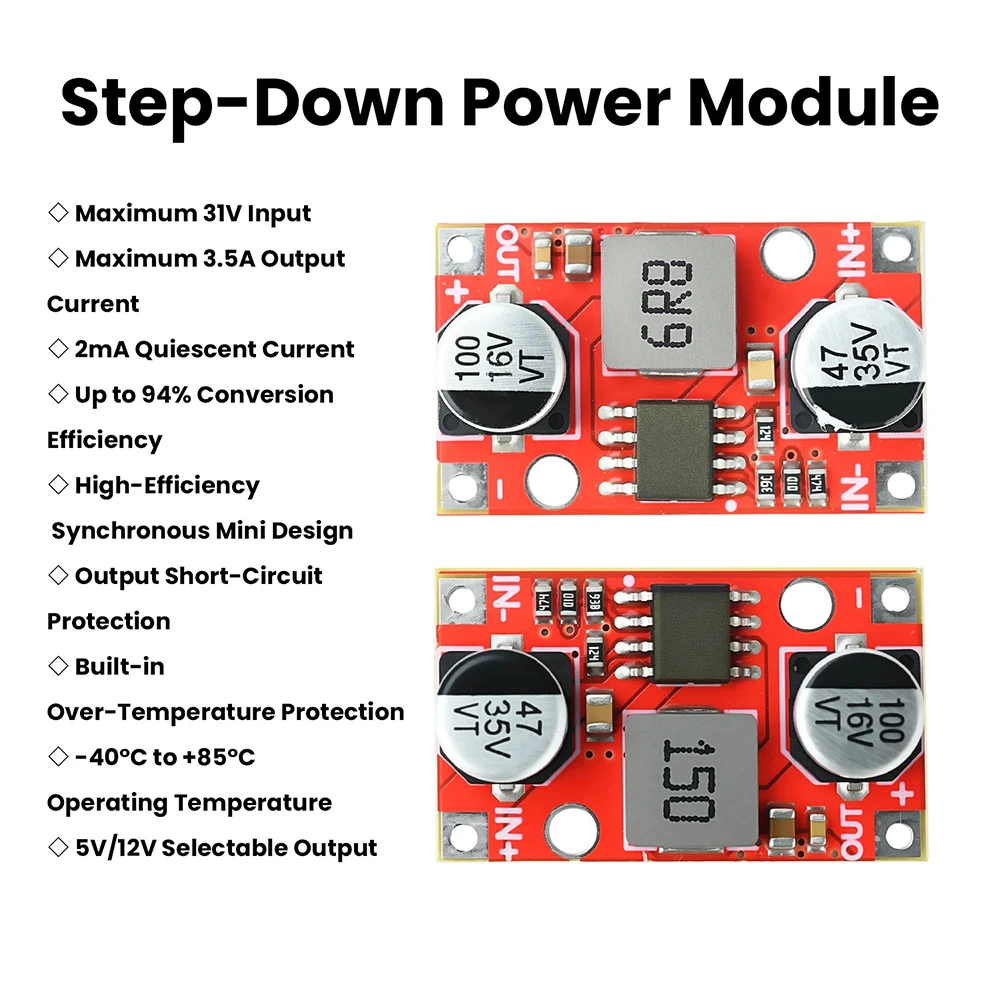 

DC-DC Step-Down Power Module 7-31V to 5V/12V 3.5A High Efficiency Compact Size with Short-Circuit Protection