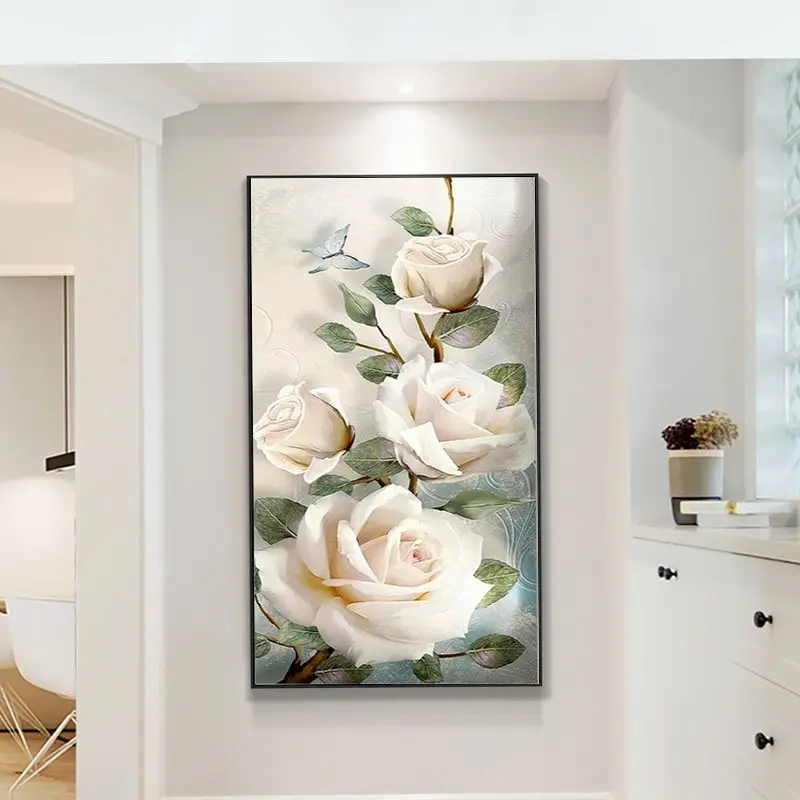 CHENISTORY Picture By Numbers White Rose Flowers Drawing On Canvas Large Size Wall Paintings By Number Kits Home Decor