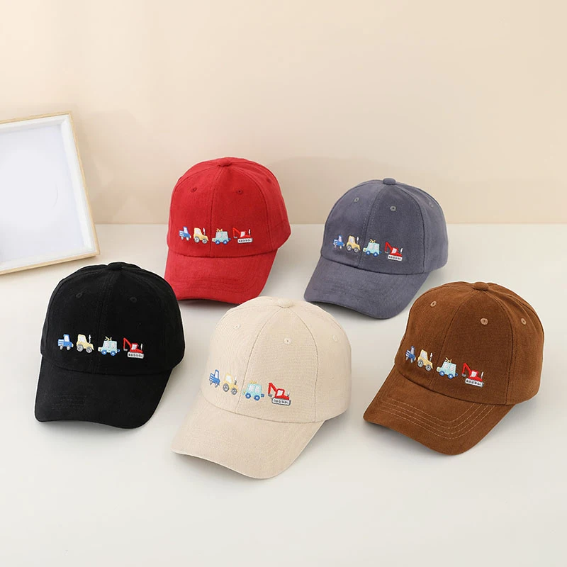 2-6Year Children Baseball Cap Cartoon Car Embroidery Duck Tongue Caps Fashion Boys Curved Eave Duckbill Hat Kids Sunshade Visors