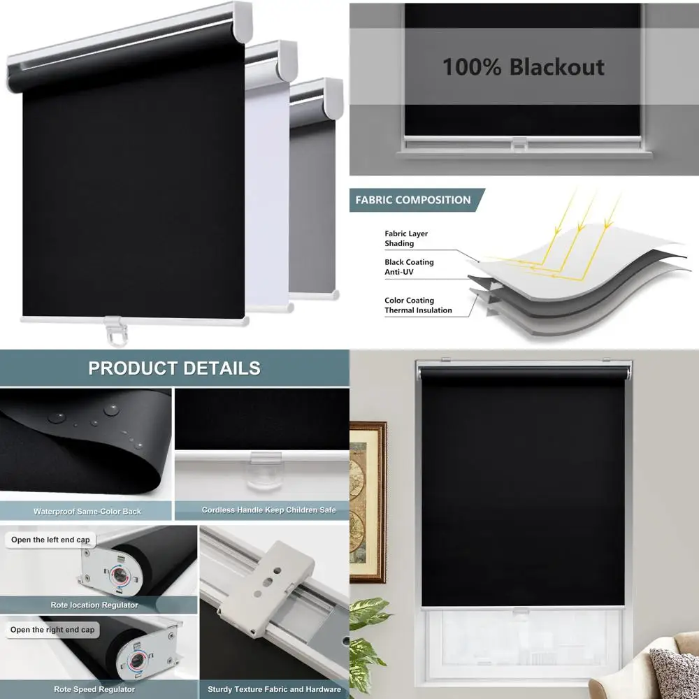 

Cordless Blackout Roller Shades for Windows - Room Darkening, UV Protection, Spring System, Easy Roll Up Blinds