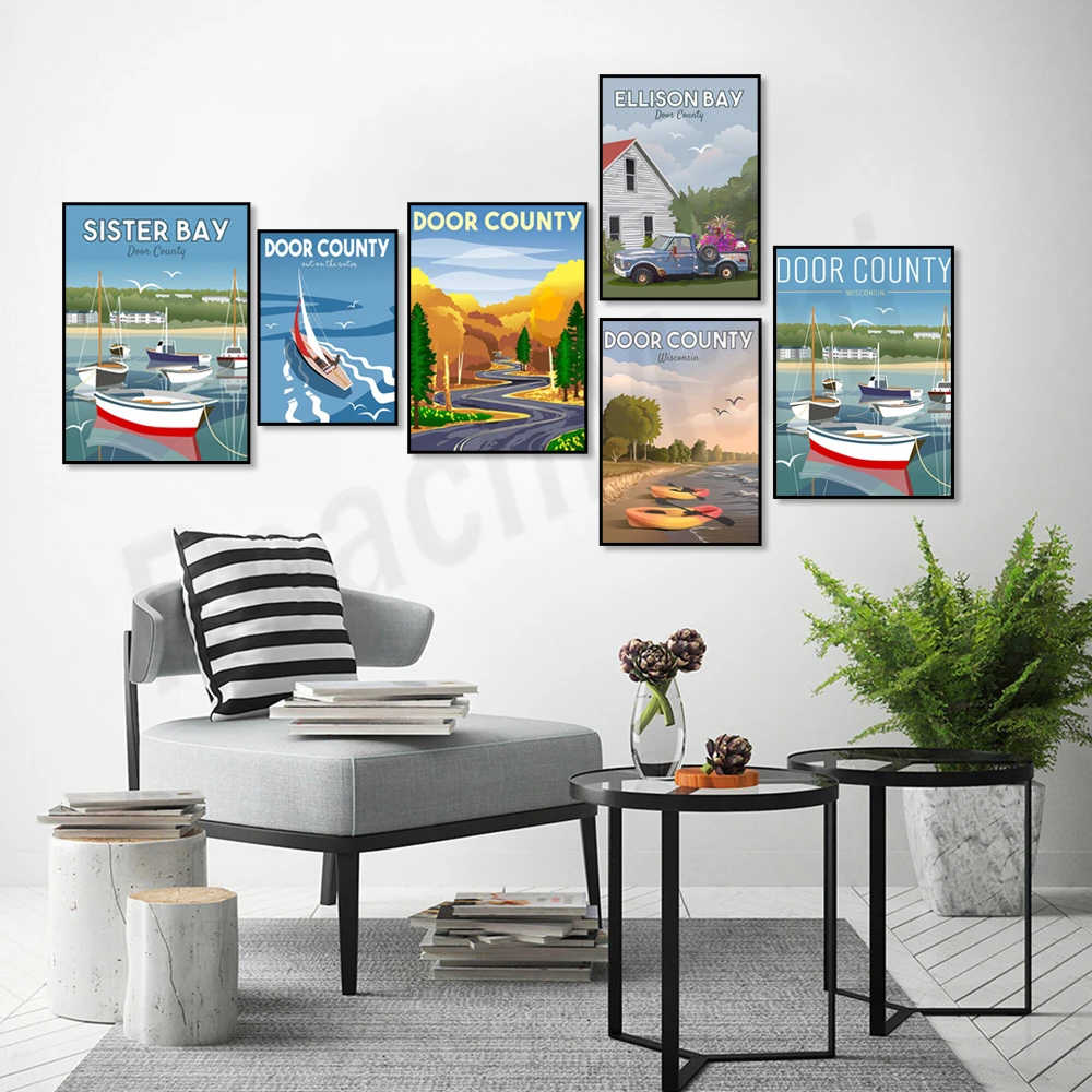 ملصق السفر للباب والنافذة ، جزيرة البحيرة ، خليج الأخت ، باب خور الأسماك والجزيرة ، خليج إليسون وجزيرة الجزيرة ، خليج الأخت