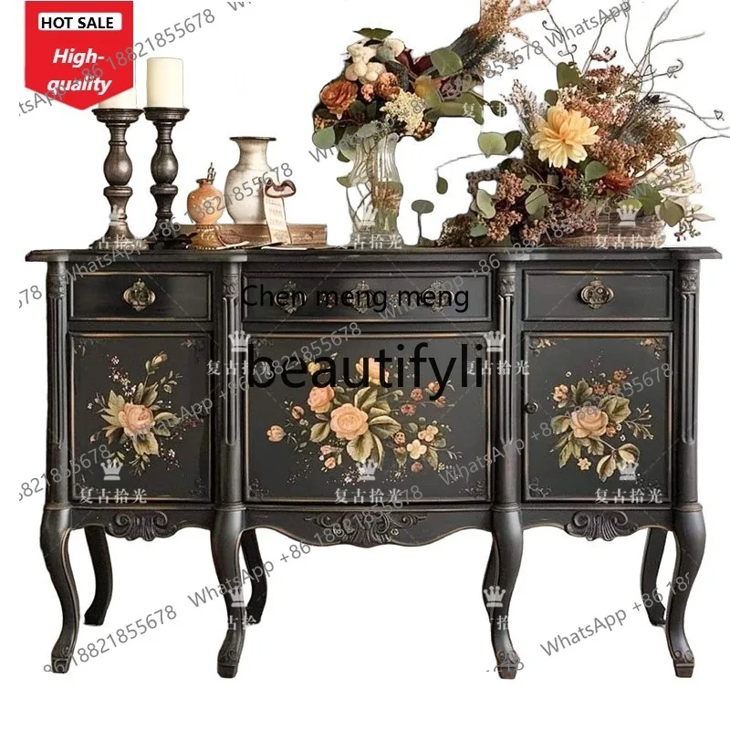 

French retro painted solid wood porch cabinet decorative cabinet entrance foyer locker