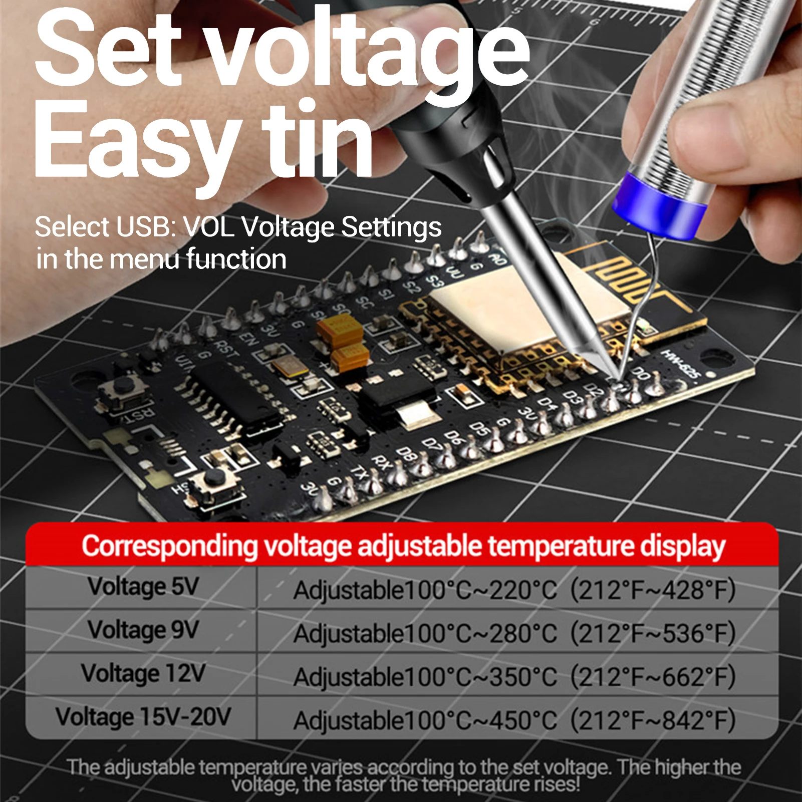 Kit saldatore portatile 2 in 1 con display OLED Riscaldamento rapido e temperatura regolabile, spegnimento automatico, include multimetro