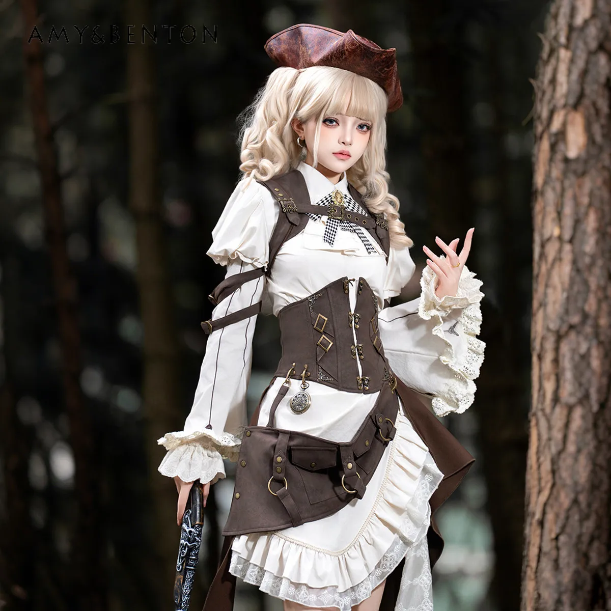 

Steampunk Gothic Lolita Dress Women Vintage Corset Ruffle Lace Maid Cosplay Costume Subculture Renaissance Pirate Party Outfit