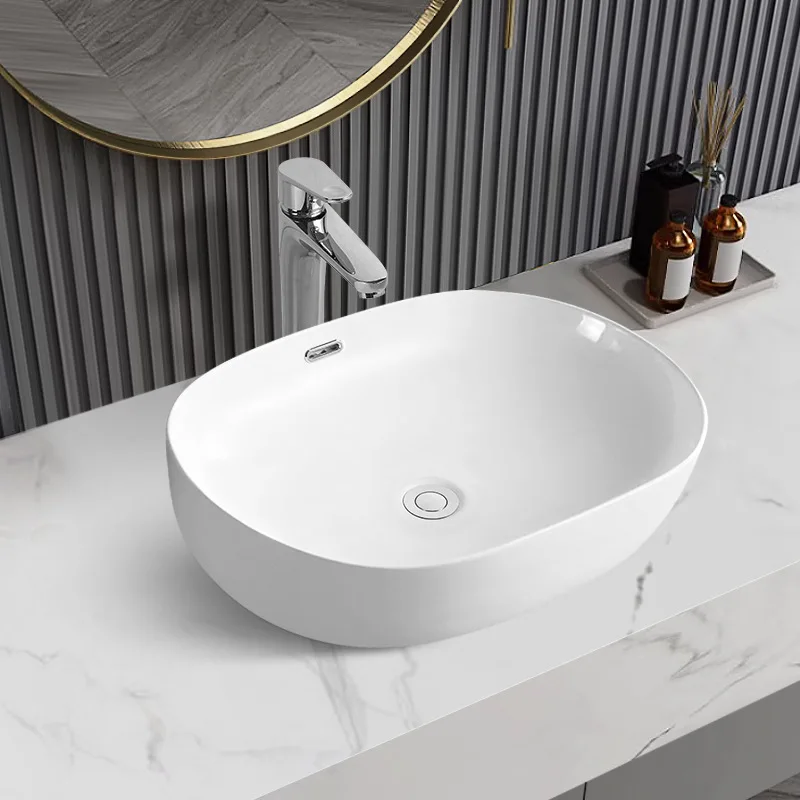 Pot on ceramic table European modern minimalist style Hotel washbasin with overflow hole Home balcony bathroom wash.