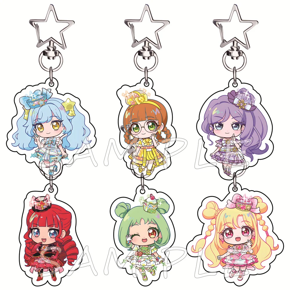 Himitsu no AiPri 6cm Acrylic Keychains Kawaii Idol Q Version Magical Girl Anime Bag Charms Car Key Pendant Otaku Cosplay Collect